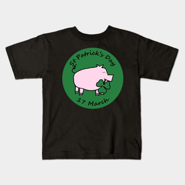 Pig with Shamrock St Patricks Day Kids T-Shirt by ellenhenryart